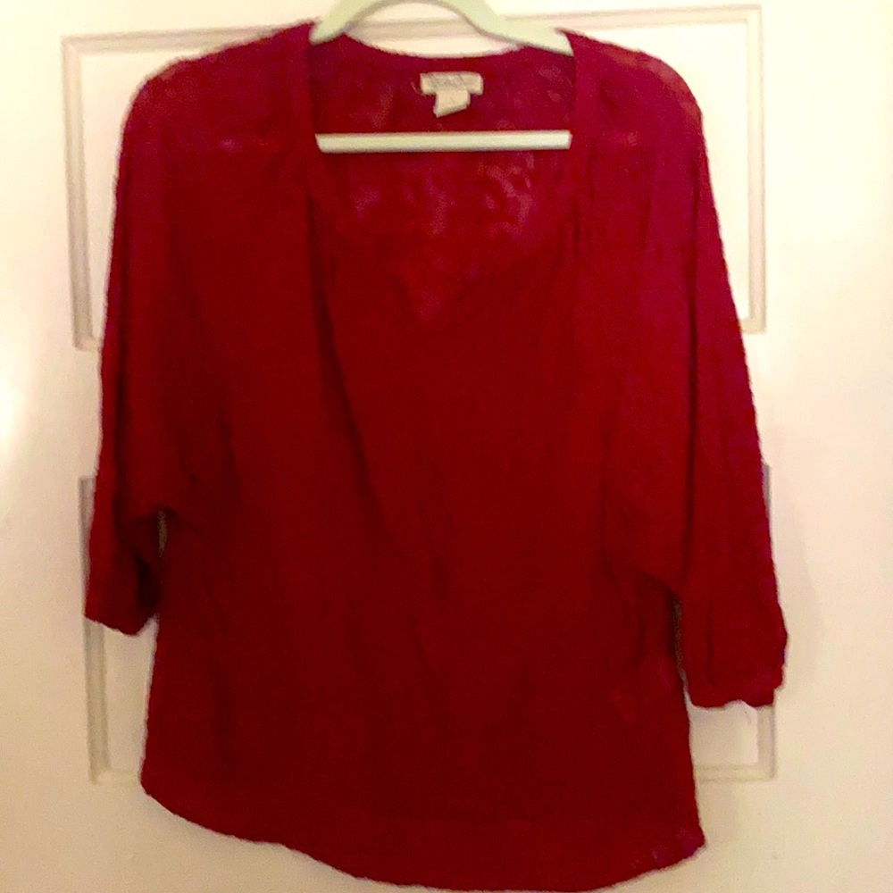 Lucky Brand Red Lace Peasant 3/4 sleeve top